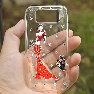 时尚红裙女孩 NOKIA诺基亚E63手机壳e63手机套E63保护套水钻外壳