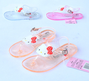  正品hellokitty可爱卡通儿童水晶凉鞋 夏季人字拖鞋 女童夹趾凉鞋