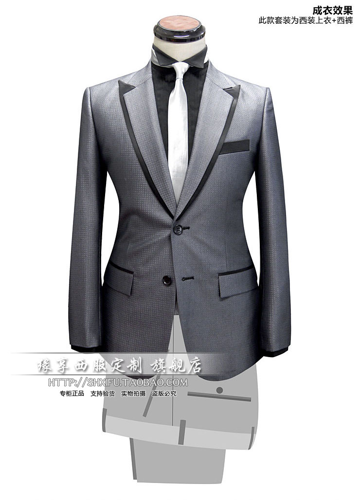 上海实体店西服套装定做韩版修身银灰色新郎礼服量身定制新款西服