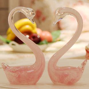  特价水晶琉璃工艺品结婚礼物情侣天鹅摆件家居客厅新房装饰品摆设
