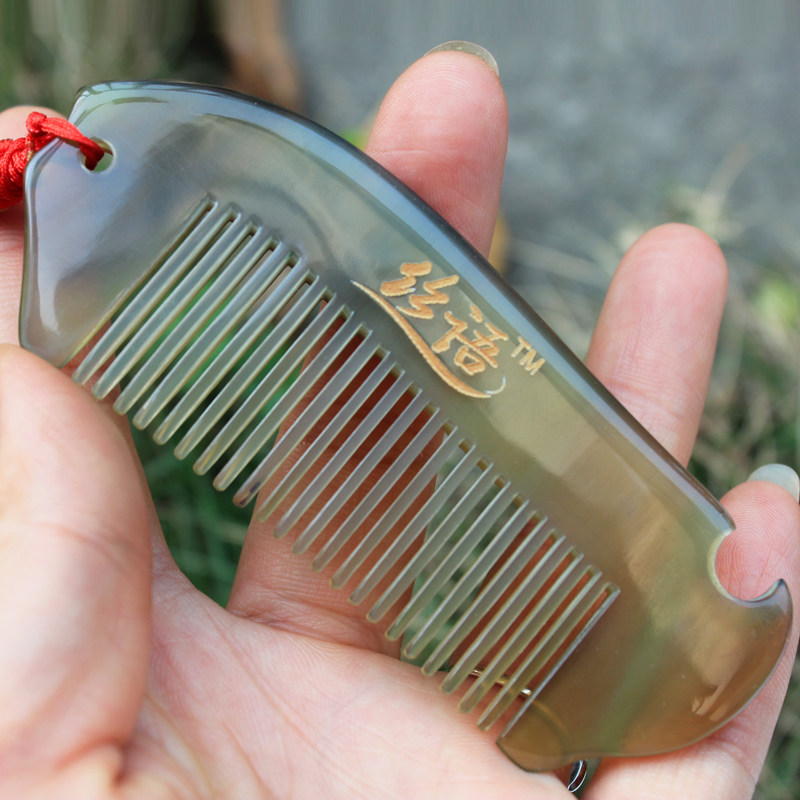 丝语 黄牛角 黑水牛角梳子 天然 正品 细齿 保健包包梳 特价 包邮
