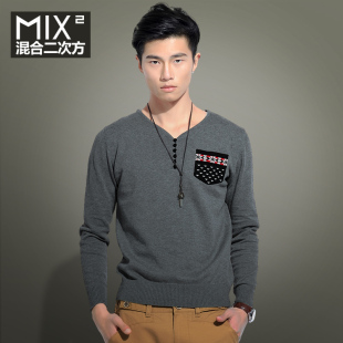 MIX2 春季新品 男士套头韩版V领水洗针织衫毛衣男潮 L31M03B1