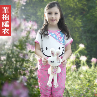  包邮儿童睡衣女童春夏季Hello kitty宝宝睡衣套装女孩家居服童装