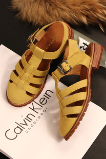  【菲凌姿】新品爆款真皮女鞋 超舒适牛皮学院风镂空复古包头凉鞋