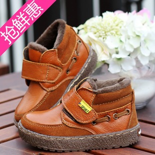  冬季新款韩版男童鞋真皮儿童雪地靴牛皮短筒靴子低筒短靴棉鞋