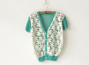 <em>针织开衫搭配</em>_春装日系毛衣原单甜美蕾丝<em>花朵</em>