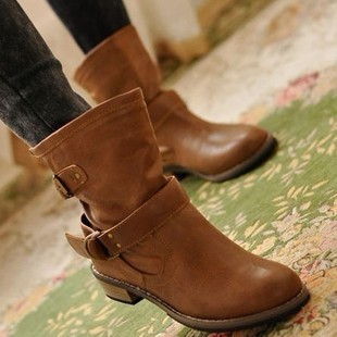  新款 女鞋 冬季短靴 厚底马丁靴 保暖女 骑士靴 中筒靴裸靴子平底