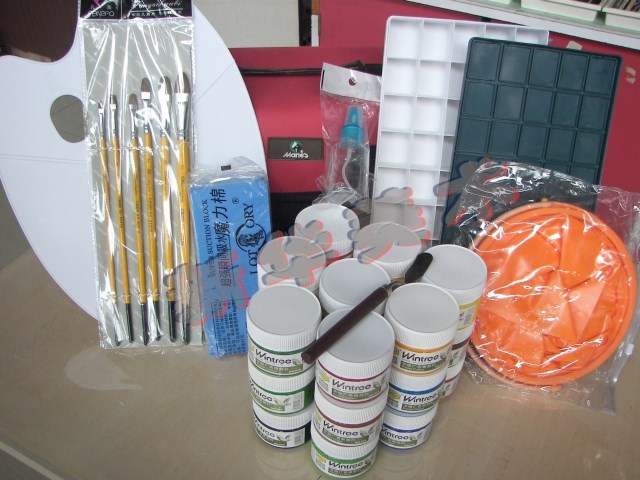 初级水粉画工具套装 色彩画笔文萃水粉颜料9件