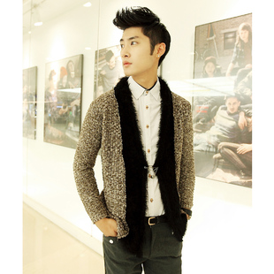 韩版修身<em>冬季毛衣</em>男<em>外套</em> <em>男士</em>毛绒门襟时尚毛