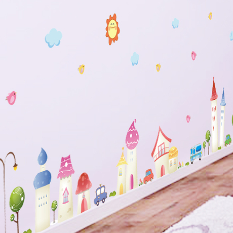 卡通屋城堡房子儿童房书房幼儿园装饰墙贴贴纸