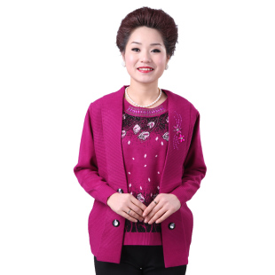  专柜正品品牌中老年女装春装长袖假两件针织衫毛衣时尚妈妈装