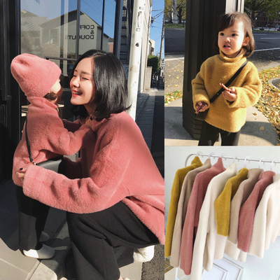 辰辰妈婴童装母女装秋冬季亲子装仿水貂毛洋气毛衣套头女宝宝上衣