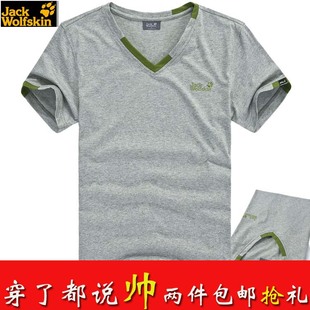  正品狼爪短袖t恤男夏装时尚休闲打底衫男韩版修身V领T恤潮