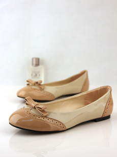  英伦 复古女鞋春款平底鞋子 撞色镂空蝴蝶结圆头平跟 单鞋 女