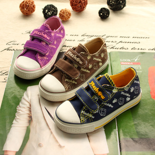  一休童鞋 韩版魔术贴男女儿童帆布鞋 单鞋 Y212
