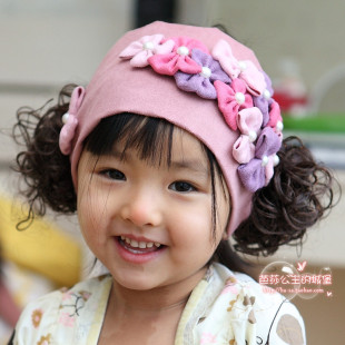 芭莎公主 韩宝宝儿童蝴蝶结短发卷发套 婴儿假发带 可爱头饰发饰