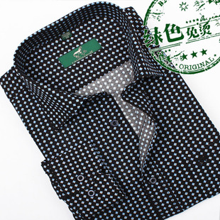  七匹狼衬衫春装新款男装正品商务休闲碎花印花丝光棉长袖衬衫