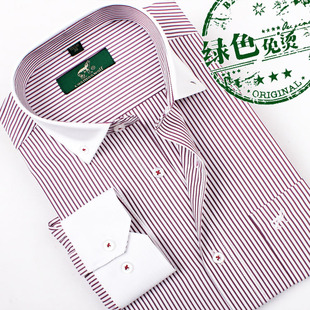  七匹狼衬衫男长袖条纹衬衣春装新款学院风格扣领尖领长袖衬衫