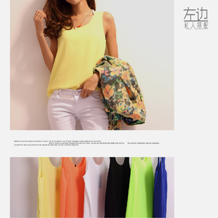  左边 夏装新款 高品质双层面料雪纺糖果背心 无袖彩色雪纺衫