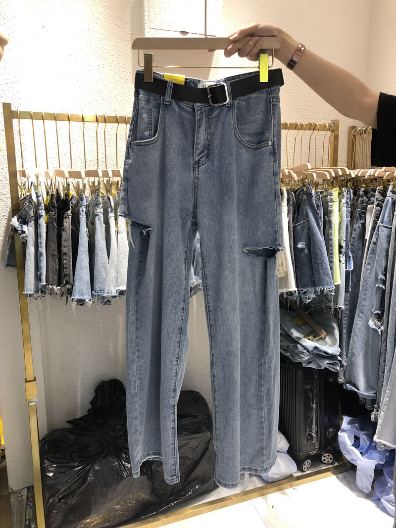 2019夏季新款高腰侧边刀割破洞阔腿牛仔裤女装拖地长裤休闲裤312|ruв категории Женская одежда, костюм/национальная одежда/театр костюм, костюм/китайский стиль одежды, брюки - от Buy2taobao.com для оказания профессиональной услуги покупки агента Taobao