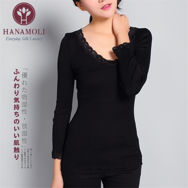 HANAMOLI 桑蚕丝纯真丝秋冬螺纹弹力修身抹胸女士蕾丝打底衫在类目 女装/女士精品, 毛针织衫中 - 来自Buy2taobao.com提供专业的淘宝代购服务