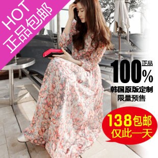 2013春夏新款连衣裙女装 韩版春款长裙 波西米亚雪纺长款碎花春装