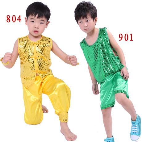 热卖儿童少儿红色<em>舞蹈</em>服男童<em>亮片</em>演出服幼儿白