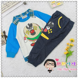  奇宝乐园春新款儿童装男童宝宝学院风格仔翻领套装外出服4903