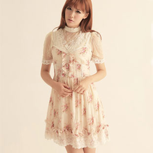 韩版通勤V领蕾丝碎花...