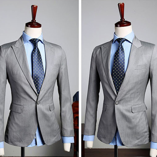  韩版西服套装 灰色 韩版修身西装时尚休闲两件套 HD00049