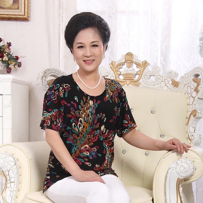 母亲节 大码中年中老年女装服装妈妈装2013夏装新品 短袖印花T恤 母亲节 大码中年中老年女装服装妈妈装2013夏装新品 短袖印花T恤