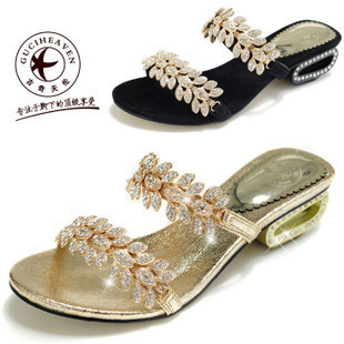  正品古奇天伦 GUCIHEAVEN 720 奢华镶钻中跟凉鞋水钻罗马风女凉鞋