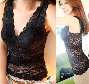  夜店性感上衣紧身背心女夏宽带背心全蕾丝吊带裹胸带胸垫