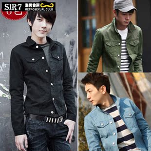  Sir7炫酷金属扣 型男最爱男士水洗外套 男 韩版修身翻领夹克 男