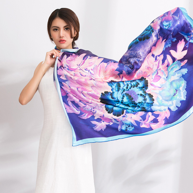 Cloud Ruolan Hangzhou Silk Satin Real silk Large square Painting Printing Real silk scarf Shawlin the Accessories/Leather belt/Hat/Muffler , Muffler/Scarves/Shawl category - from Buy2taobao.com to provide professional Taobao agent buy service