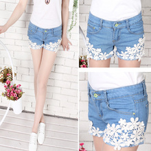 A gifted】 【VIP share openwork lace sweet summer women's denim shorts hot pants