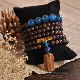  【遇见未知】沐雨梳风 黑檀蓝玛瑙精雕桃木篦子 手钏手链/项链2用