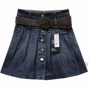  女裙 牛仔百褶裙 高腰牛仔裙 半身裙 牛仔短裙 百褶牛仔裙大码裙