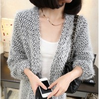 春装正品韩版女装蝙蝠袖<em>开衫</em>中<em>长款披肩</em>针织羊