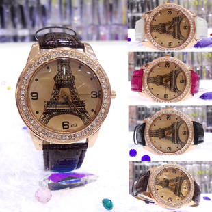  韩版时尚女士手表 埃菲尔铁塔皮带时装表复古手表 正品女表水钻表
