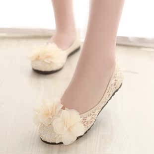  夏季新款 时尚蕾丝镂空  甜美花朵可爱舒适平底鞋 低帮平跟女鞋子