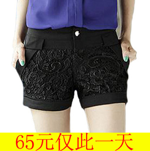  夏季新款韩版时尚百搭修身显瘦蕾丝短裤 女 夏 短西裤 热裤