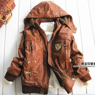  冬款 男童绒里皮衣/ 皮夹克/ 儿童皮衣/男童棉衣外套120-140