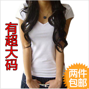 上下架计划:两件包邮2014女装加大码短袖胖mm夏装v领韩版xxxl潮流宽松t恤