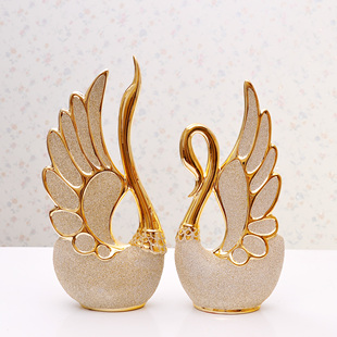  陶瓷工艺品 电镀情侣天鹅 客厅装饰摆件 送礼赠友佳品 摆件 包邮