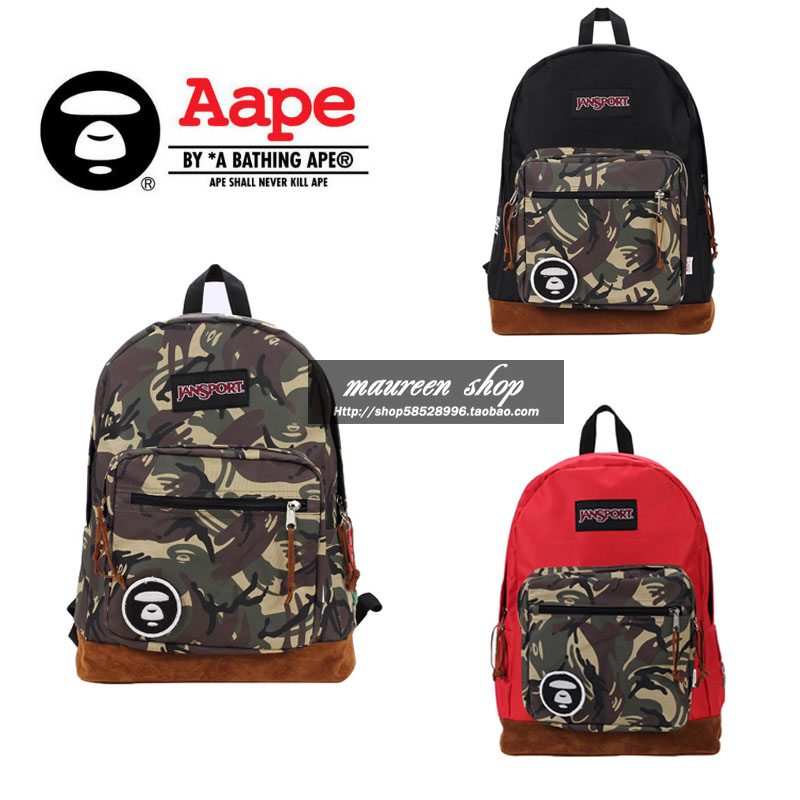 aape x jansport ape bape迷彩拼接双肩包背包学生包休闲包