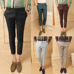  春装 店主推荐时尚纯色英伦休闲九分西裤 韩版小脚西裤男潮