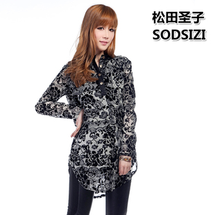  蕾丝打底衫长袖女新款雪纺衫松田圣子 SADZISI正品中长款小衫2090