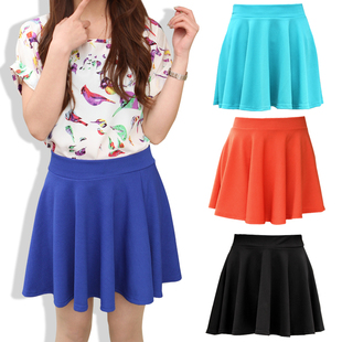  女装韩版百搭高腰糖果色半身裙 夏装短裙子女百褶裙 蓬蓬裙夏季