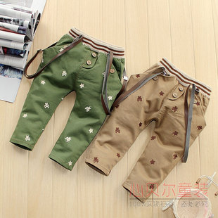  婴儿纯棉背带裤宝宝裤子儿童裤男童女童背带裤春装新品可开裆